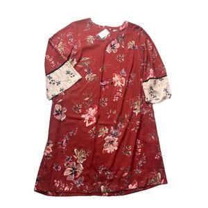 J. Jill Potry BB Floral Watercolor Rust Chiffon Lined Shift Dress Size Large